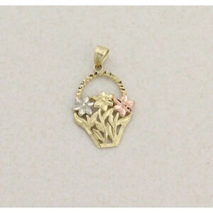 Pendant Only 10k Yellow Gold White Gold Rose Gold Flower Basket Pendant